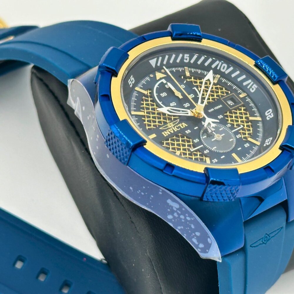 BRAND NEW Invicta Mens Watch Caged Dial Blue Case/Blue Strap Gold Tone Dial